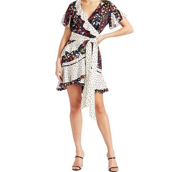 Tanya Taylor Bianka Combo Silk Wrap Dress Size 4 New with Tags - Picture 2 of 14